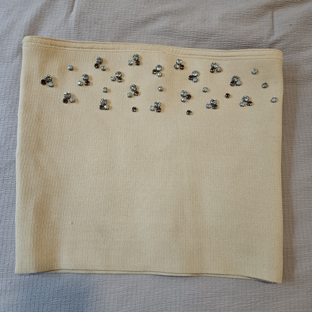 Zara Cream Tube Top with Gemstone Accents